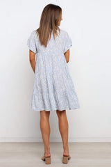 Short Sleeve Crew Neck Printed Pleated Dress