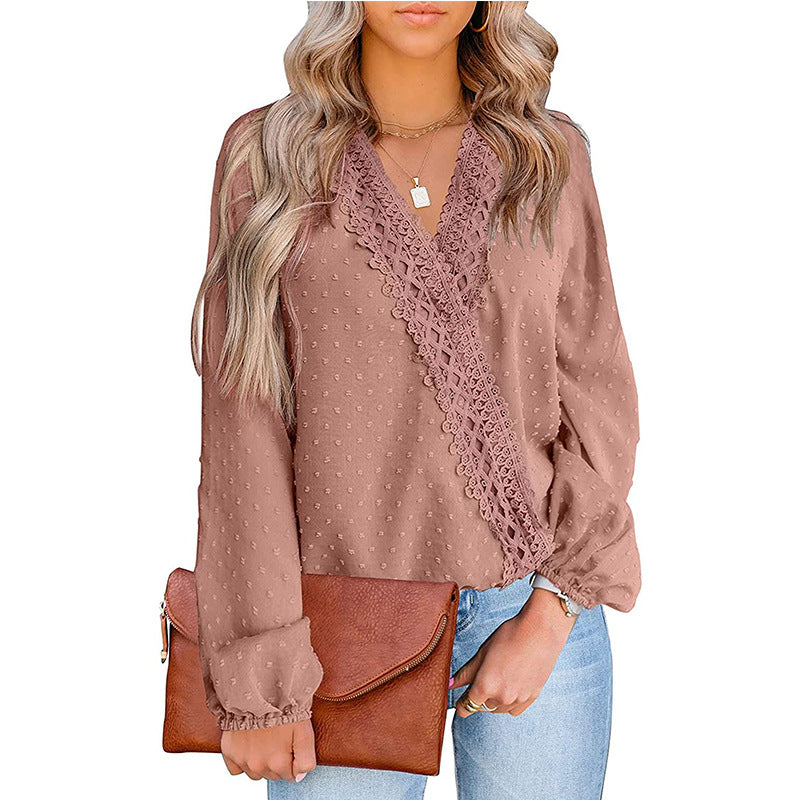 Women's v neck fashion long sleeve chiffon blouses