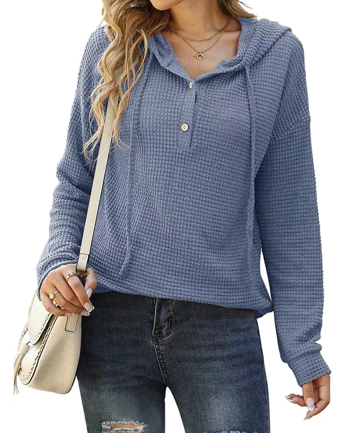 Loose Sports Knit Long Sleeve Button Hooded Sweatshirts