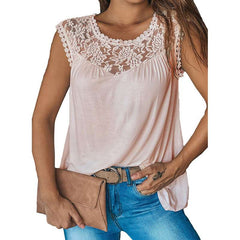 Casual Pure Lace Round neck Sleeveless T-Shirts