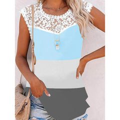 Women chic fashion sleevless lace shirts tops