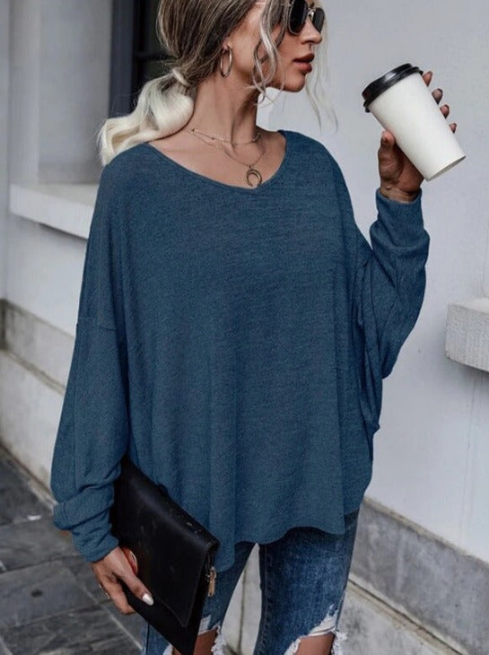 Casual Solid Color Loose Tie Back Drop Shoulder T-Shirts