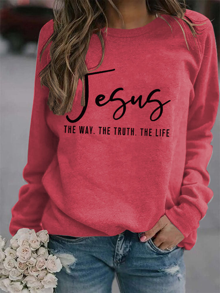 Round Neck Loose Jesus THE WAY Printed Long sleeve Sweatshirts