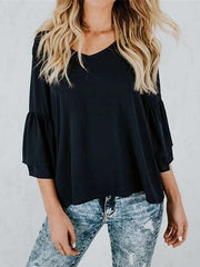 Casual Loose Pure V neck Half sleeve T-Shirts
