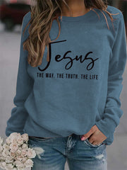 Round Neck Loose Jesus THE WAY Printed Long sleeve Sweatshirts