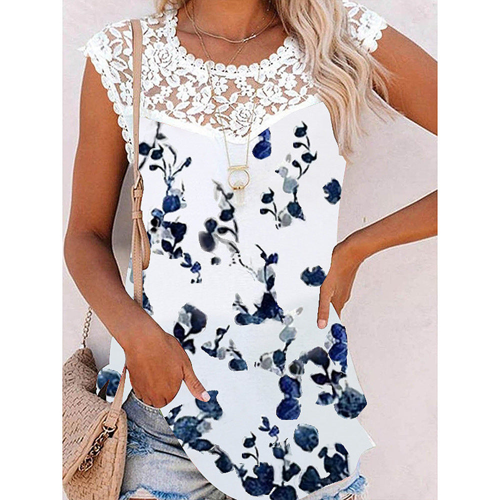 Women chic fashion sleevless lace shirts tops