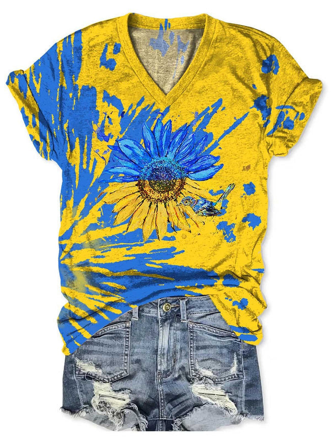 V Neck Sunflowers Vacation T-Shirts