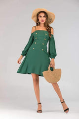 Body fit Fastener Lacing Puff sleeve Shift Dresses