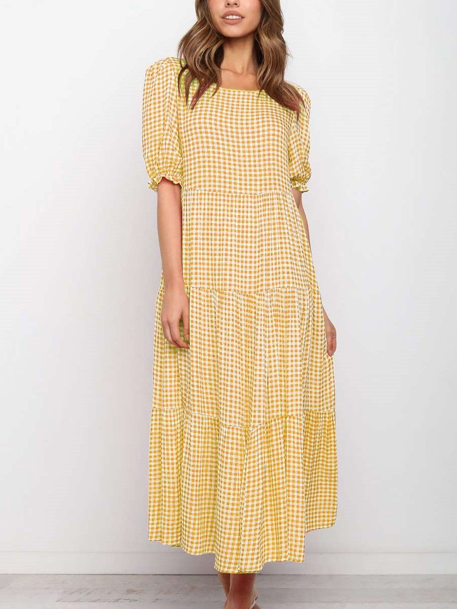 Casual Loose Print Round neck Short sleeve Maxi Dresses
