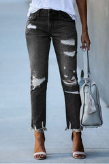 Denim fashion hole design long slim pants