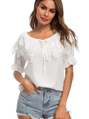 Pure Round neck Lace Chiffon Blouses