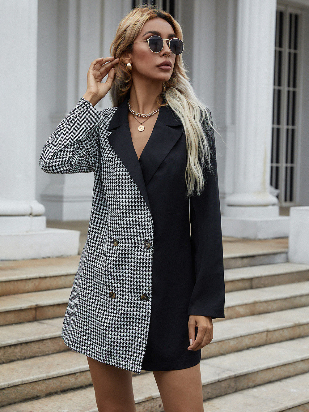 Chic and fashion Double-breasted black and white workday blazers