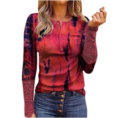 Round neck wowen long sleeve printed fashion T-shirts