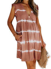 Casual Loose Stripe print V neck Sleeveless Gored Shift Dresses