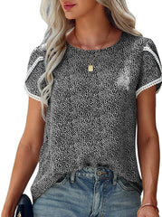Round neck elegant lace women printed chiffon blouses
