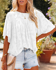 Cutout Floral Baby Shirt Loose Short Sleeve Chiffon Tops T-shirts
