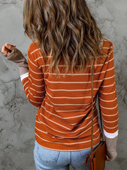 New striped round neck slim contrast color long-sleeved pullover knitted sweaters