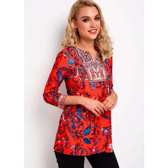 Casual Floral print V neck Three quarter sleeve T-Shirts