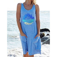 Casual Floral print Round neck Vest Sleeveless Shift Dresses