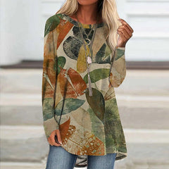 Round neck printed cotton blend women long sleeve Spring T-shirts