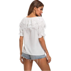 Pure Round neck Lace Chiffon Blouses