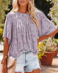 Cutout Floral Baby Shirt Loose Short Sleeve Chiffon Tops T-shirts