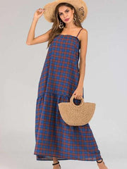 Fashion Plaid Vest Maxi Dresses