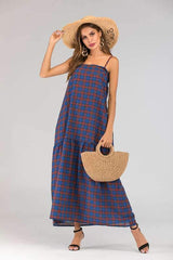 Fashion Plaid Vest Maxi Dresses