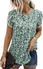 Round neck elegant lace women printed chiffon blouses