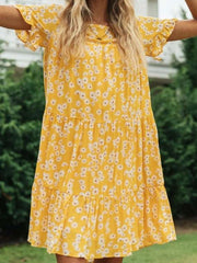 Casual Loose Floral pring Round neck Short sleeve Shift Dresses