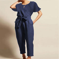 Women cotton blend plain color women casual jumpsuits