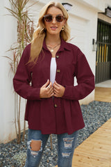 Casual Loose Hem Turn down Neck Button Corduroy Jackets