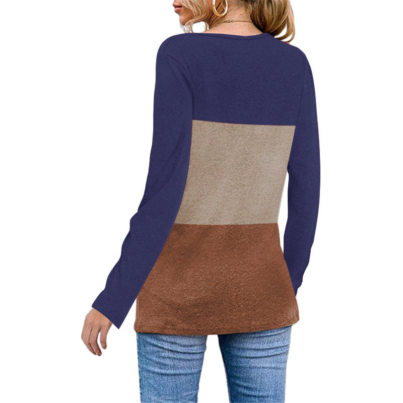 Casual V-neck long sleeve shirt pullover base top