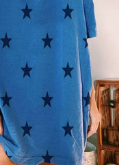 Casual Loose Star print Round neck Short sleeve Shift Dresses