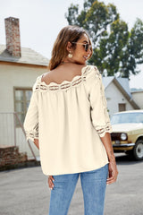Elegant fashion women square collar half sleeve solid collar T-shirts Blouses