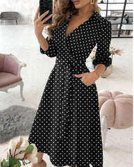 Fashion Long sleeve V-neck printed women's maxi dresses