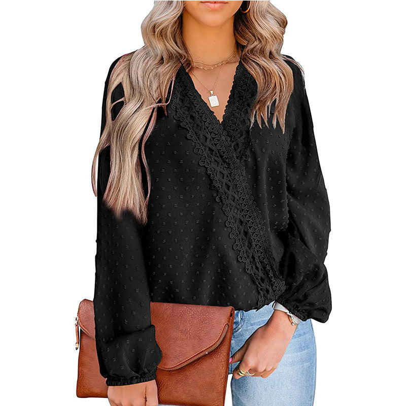 Women's v neck fashion long sleeve chiffon blouses