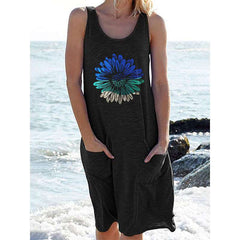 Casual Floral print Round neck Vest Sleeveless Shift Dresses