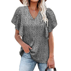 Chiffon floral printed v neck blouses