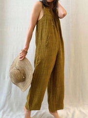 Casual Loose Pure Article pit Round neck Sleeveless Jumpsuits
