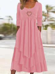 Round neck love design long sleeve maxi dresses a linen dress