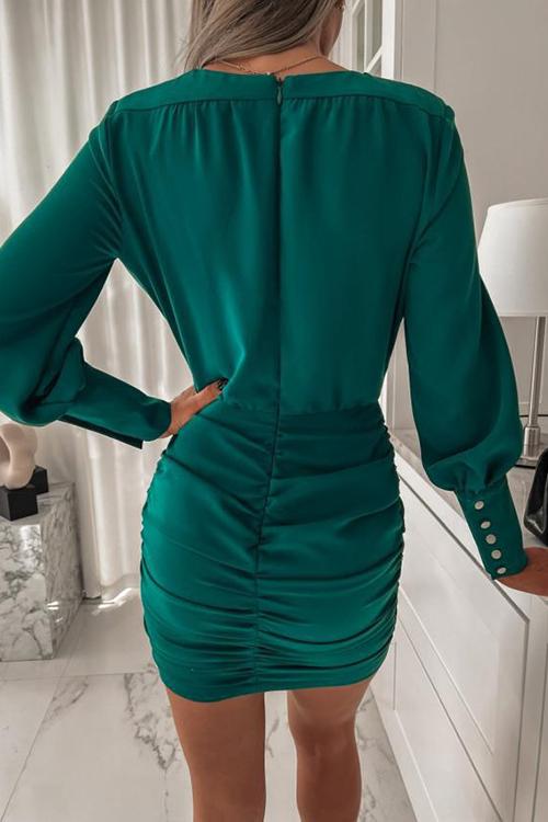 V Neck Ruched Bodycon Dress