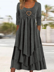 Round neck love design long sleeve maxi dresses a linen dress