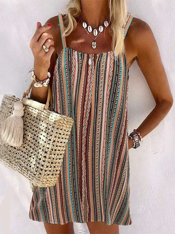 Casual Stripe Vest Sleeveless Shift Dresses