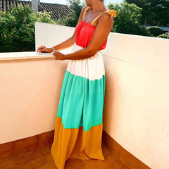 Casual Gored Vest One shoulder Maxi Skater Dresses