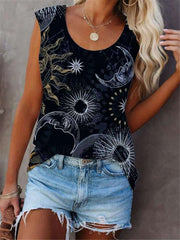 Casual  Abstract printing Round neck Sleeveless T-Shirts
