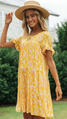 Casual Loose Floral pring Round neck Short sleeve Shift Dresses