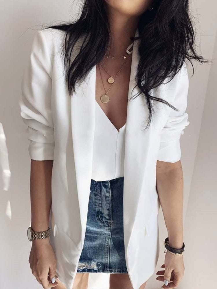 Simple Casual Pure Lapel Long sleeve Blazer