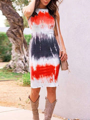 Sexy Tie-dyed Round neck Sleeveless Bodycon Dresses