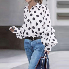 Fashion Loose Polka Dot Long Sleeve Blouses Top